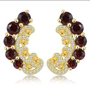 18K Gold Vermeil Natural Garnet, Citrine and White Topaz Pave Earring